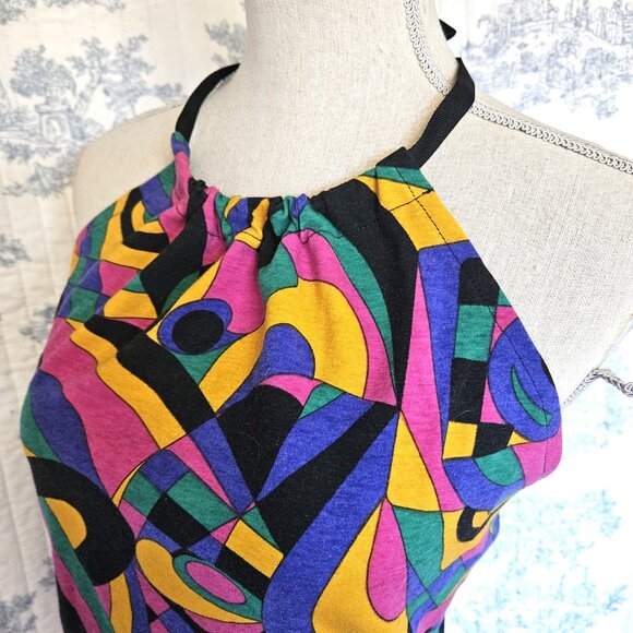 Size Medium Retro Halter Top Vintage Fabric Jewel Tone NEW - Picture 4 of 6